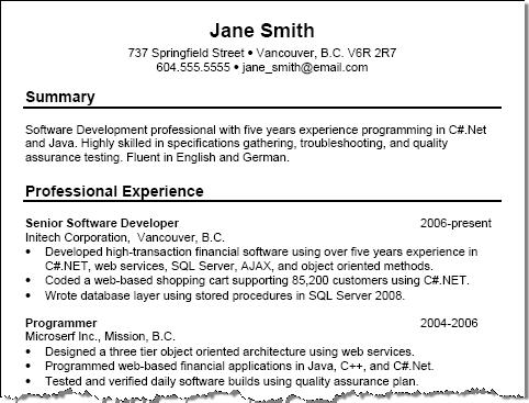 Sample resume chronological style