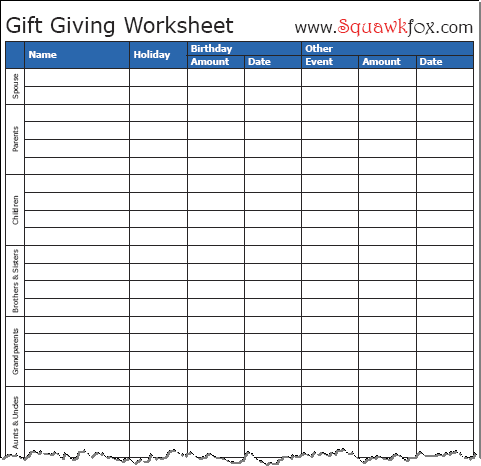 Using the Gift Giving Worksheet is simple As you think of gift ideas 