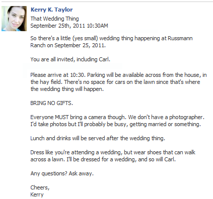 So I invited the guests to our wedding on Facebook